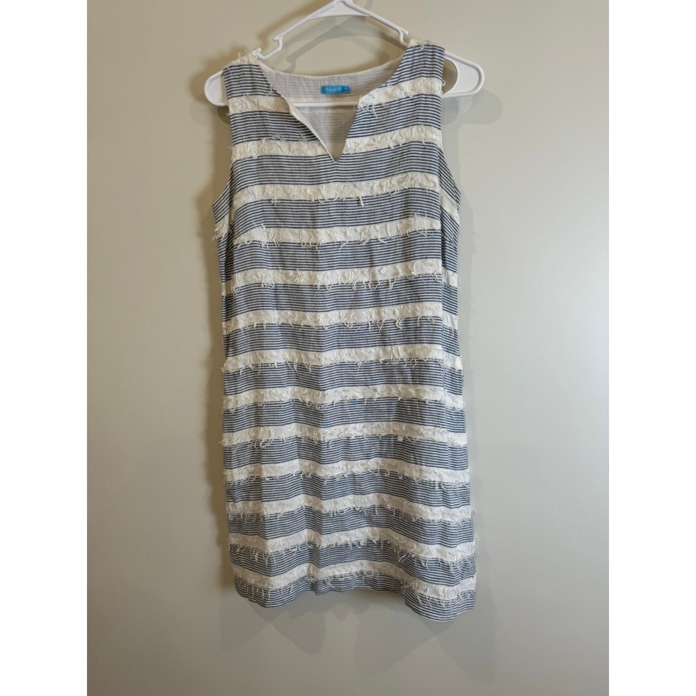 J. McLaughlin‎ XS Striped Linen Fringe Sleeveless Dress